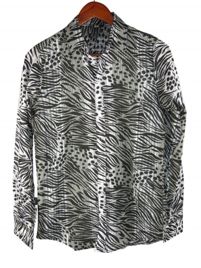 zebra and leopard print long-sleeve casual shirt