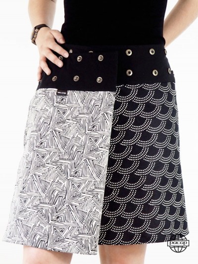 Black and white reversible skirt for women with adjustable waist