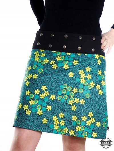 Green skirt with liberty print and small flowers high waist