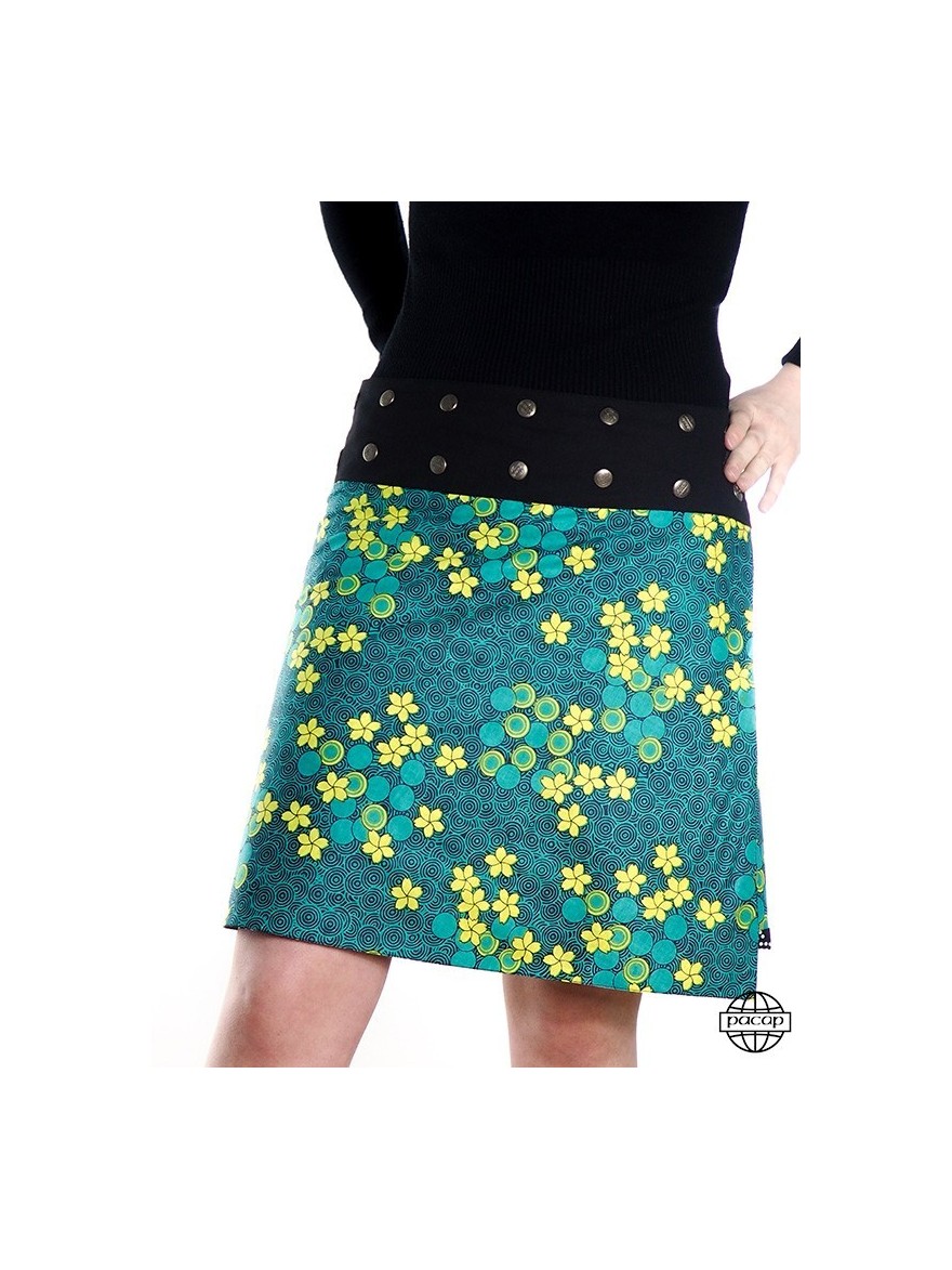 Green skirt with liberty print and small flowers high waist
