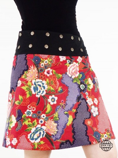 red skirt with flowers