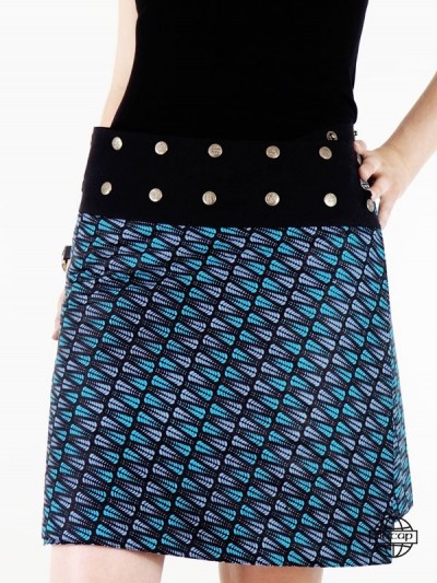 blue skirt with geometric Japanese print