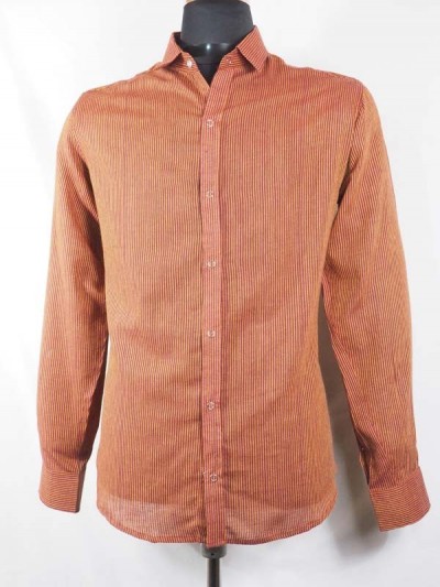 men's orange striped shirt, one-colored, long-sleeved, snap fastener