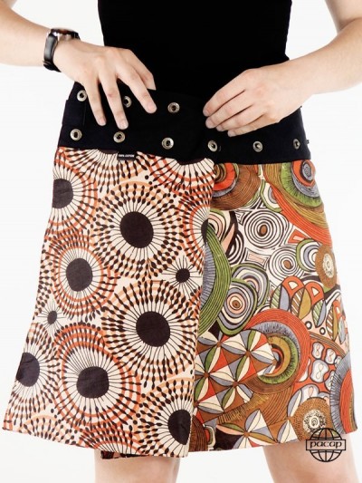 jupe réversible pour femme motif fantaisie originale marron pour femme taille réglable ceinture a pression