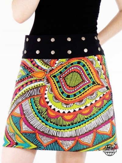 Women's multicolored button skirt in cotton