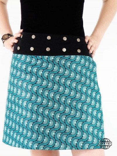 Printed skirt with snap button black belt flat sale