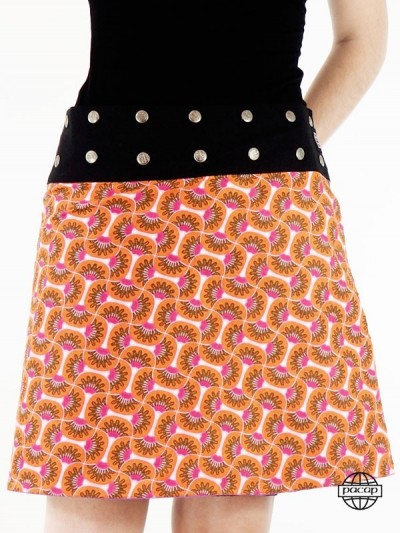 jupe droite imprimé ethnique orange pour femme collection été 100%  coton