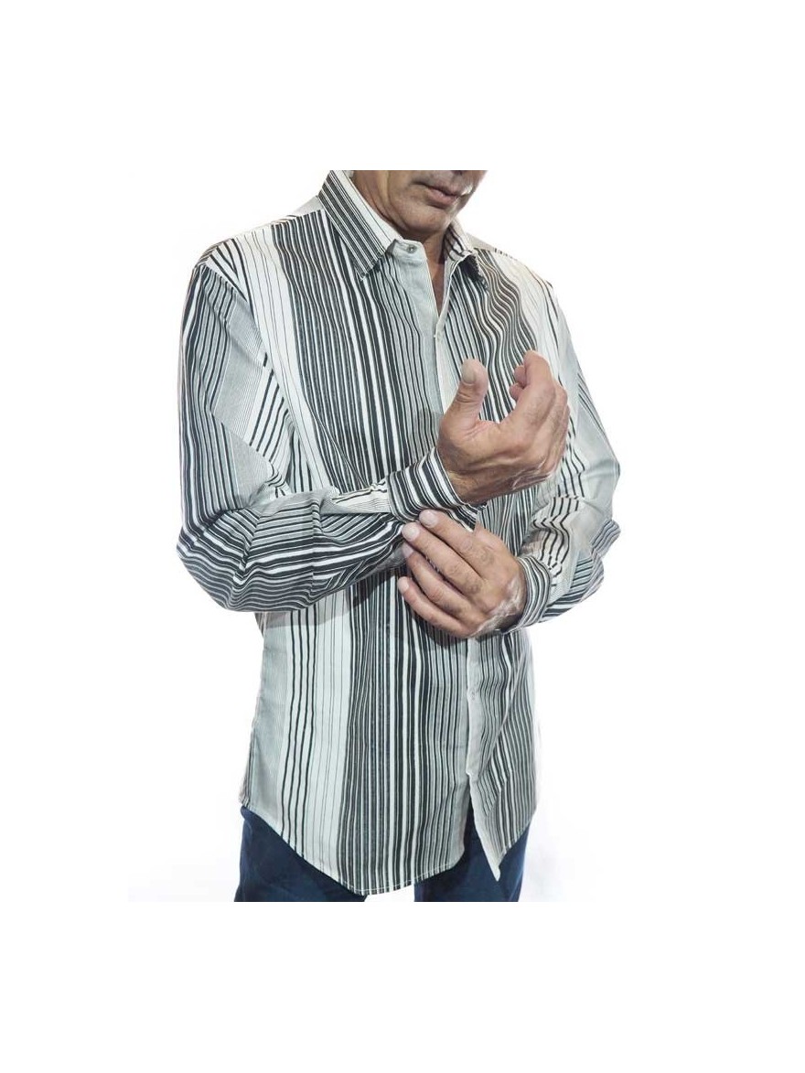 white striped shirt with button-down collar