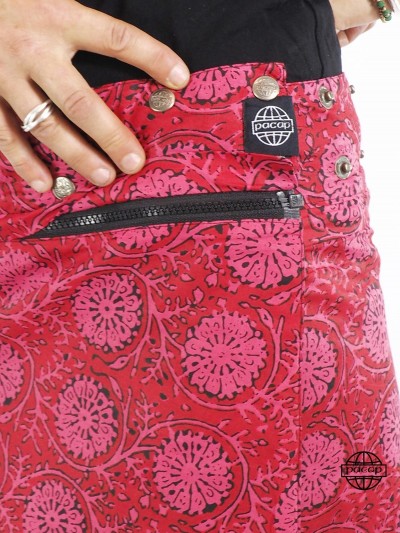 jupe portefeuille, jupe fendue, jupe femme ceinture zippée large avec boutons pression et sacoche amovible