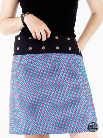 jupe bleue portefeuille en coton pour femme