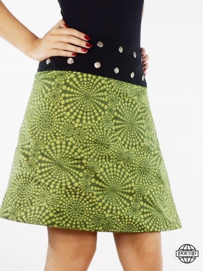 Green skirt high waist woman African wax pattern