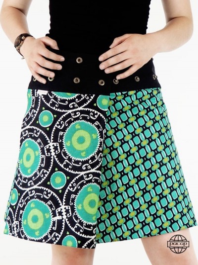 Emerald green skirt with oriental pattern