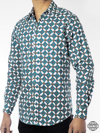 chemise fantaisie coton motif quatre feuilles coupe ajustée