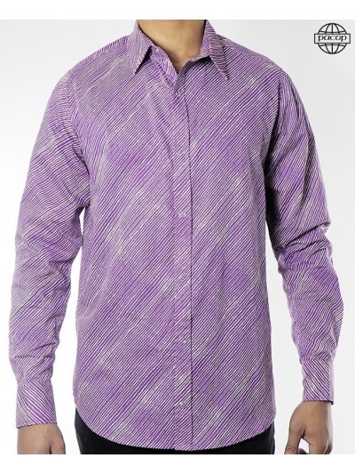 purple striped shirt with button-down french collar in cotton