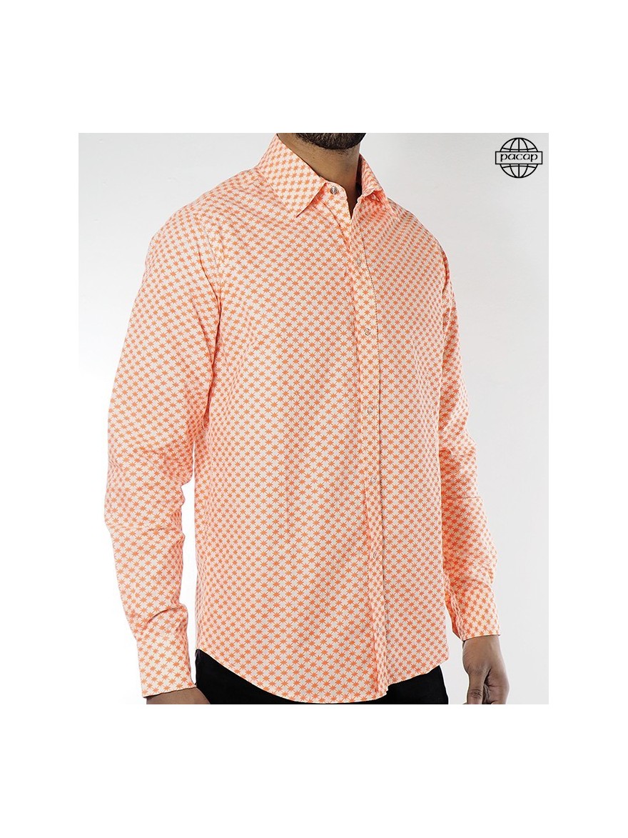 casual orange shirt, small pattern