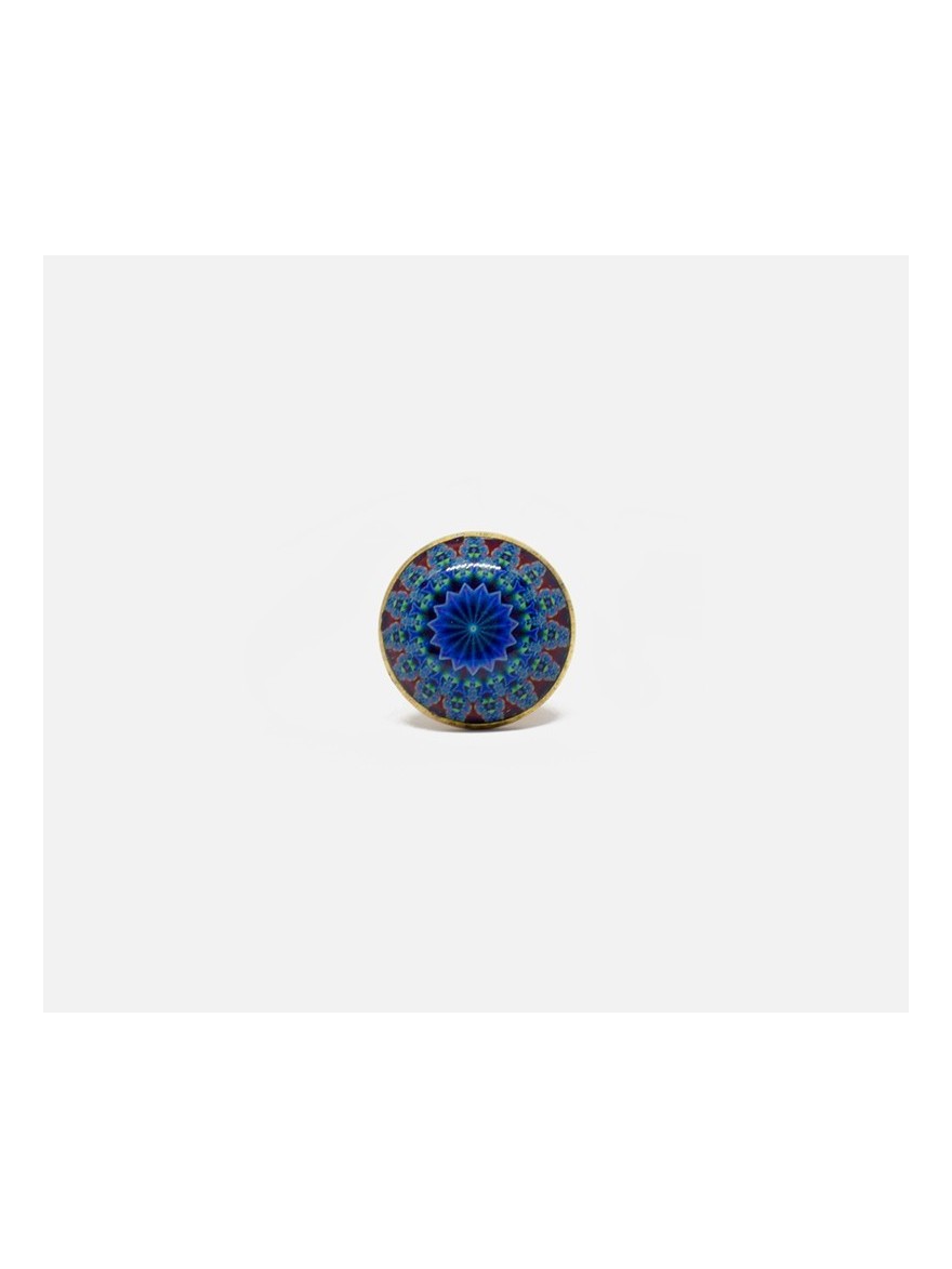Blue brass ring with hippie motif
