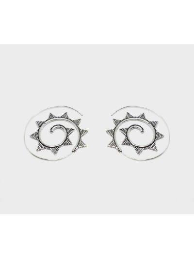 Spiral Ethnic Silver Metal Earrings.