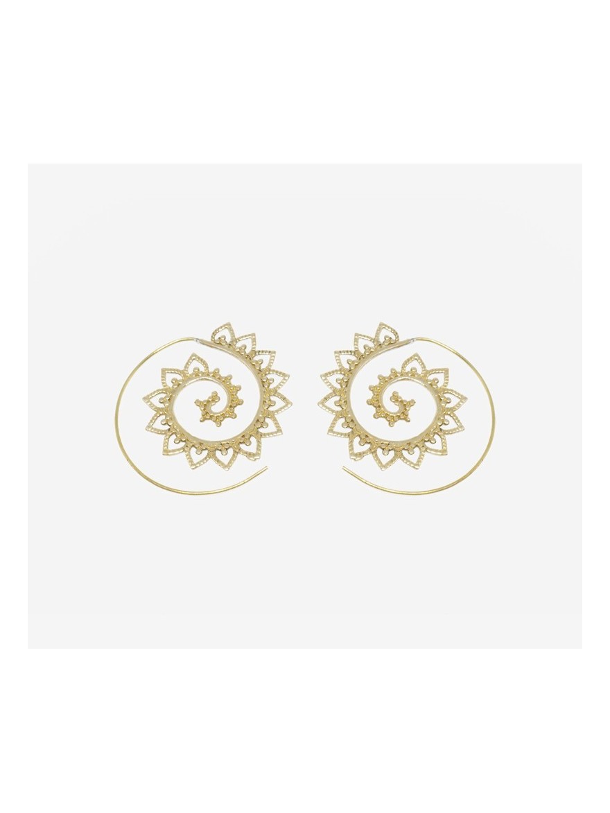 Hippie Gypsy Spiral Earrings Gold Metal.