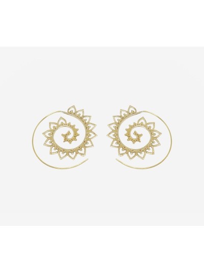 Hippie Gypsy Spiral Earrings Gold Metal.