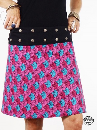 jupe ethnique Imprimé éventail motif japonais rose pour femme tissus de qualité popeline