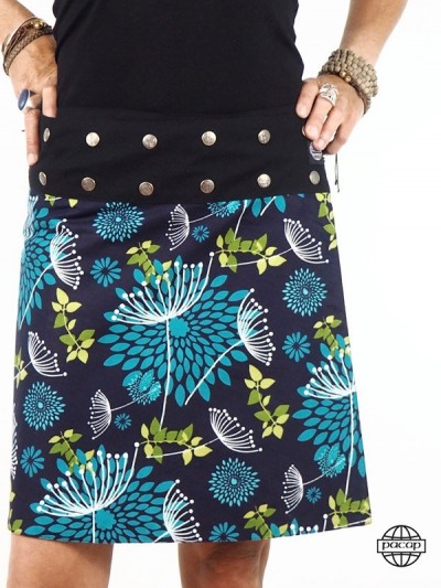 blue midi skirt with flowers for women
