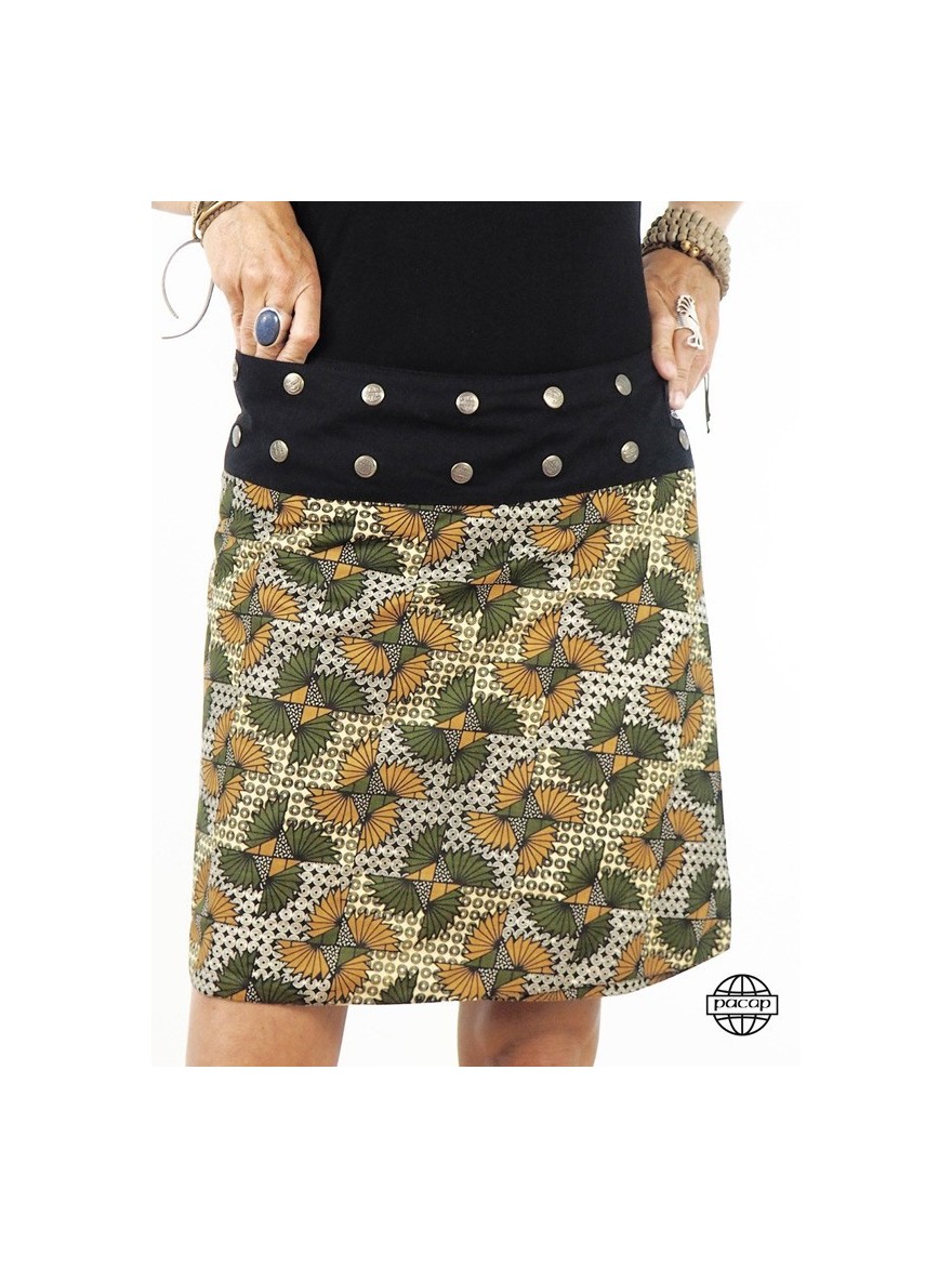 green fan skirt straight cut adjustable waist
