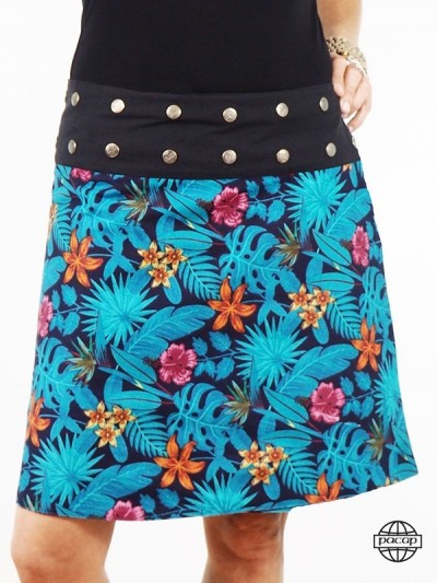 High waist blue skirt with flowers