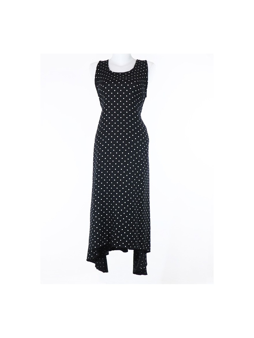 Robe d'Été Longue Noire Fluide et Plissée à Pois Viscose - MADRINA ...