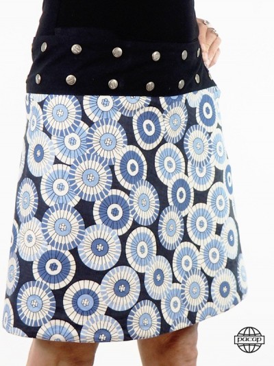 Long, Medium, Maxi Reversible Cotton Printed Wax Skirt 3 Lengths Blue