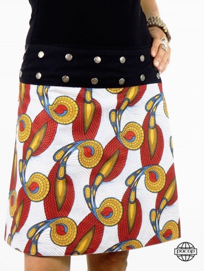 Long Skirt, Medium, Maxi Reversible Cotton Printed Wax 3 Lengths Blue Red Yellow