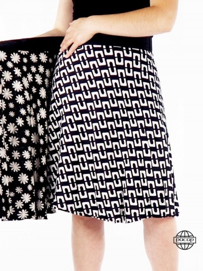 Black geometric print wrap skirt