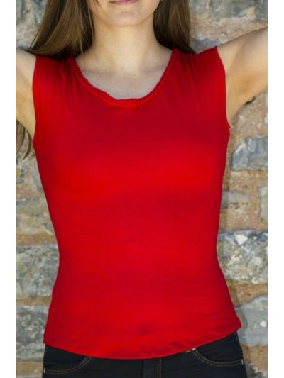 t-shirt sans manches, haut élastique, haut élastane, haut unicolore rouge, haut dos nu, haut réglable dans le dos