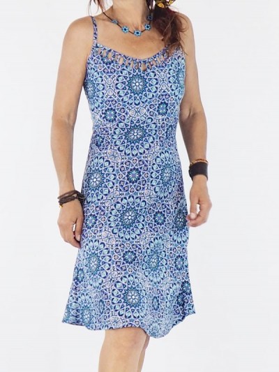 mid-length dress, halter dress, strapless dress, flared dress, blue dress, summer dress, sleeveless dress, women's dress