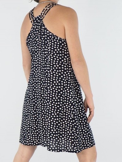 mini dress, off shoulder dress, polka dot dress, sleeveless dress, off shoulder dress, viscose dress, black dress