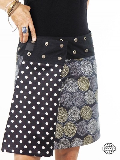 black poplin skirt with polka dot pattern