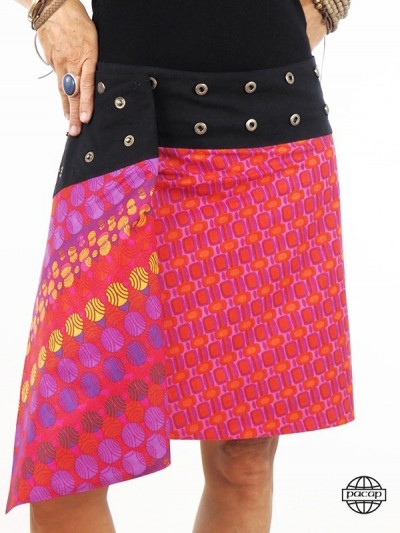 medium cross wrap skirt and reversible ethnic print bohemian flat belt with buttons