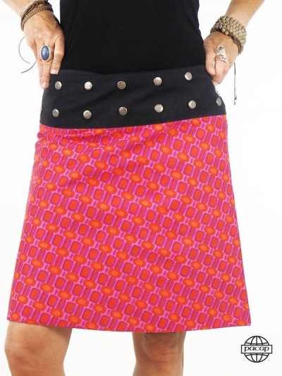 pink fushia skirt buttoned red check pattern for women one size straight cut lagre black belt snap