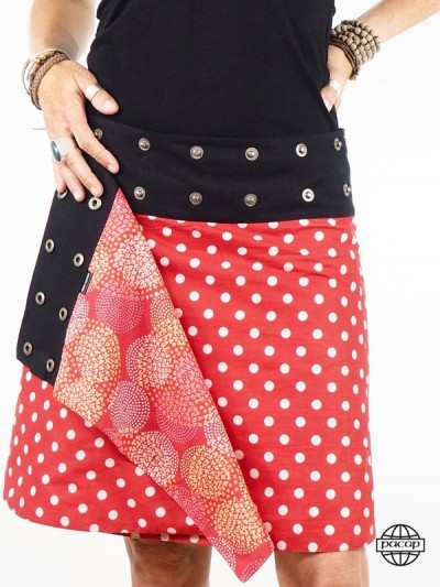 red skirt with white dots