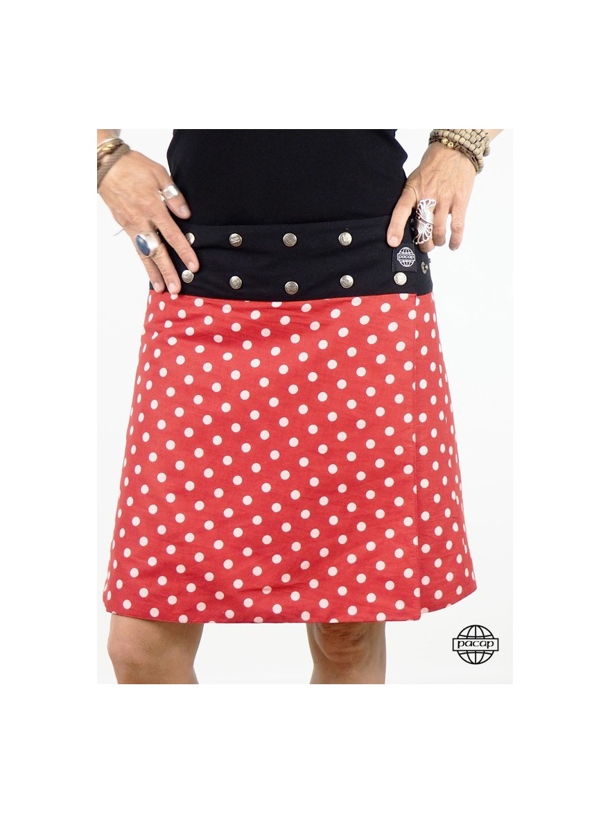 jupe portefeuille rouge a pois blanc