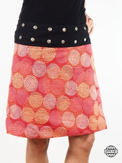 red skirt with polka dots for women wide belt buttoned