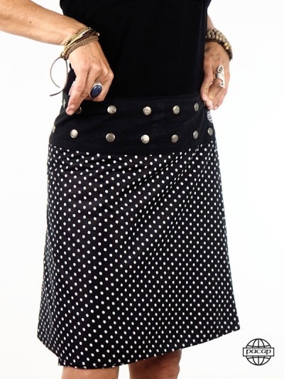 jupe fendue noire motif a pois taille unique pour femme