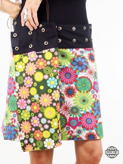 jupe reversible a fleurs pour femme en coton taille haute