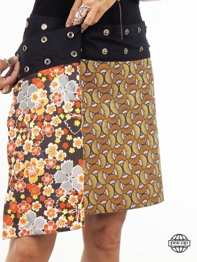 jupe reversible pour femme fendue jaune et orange en coton imprimé