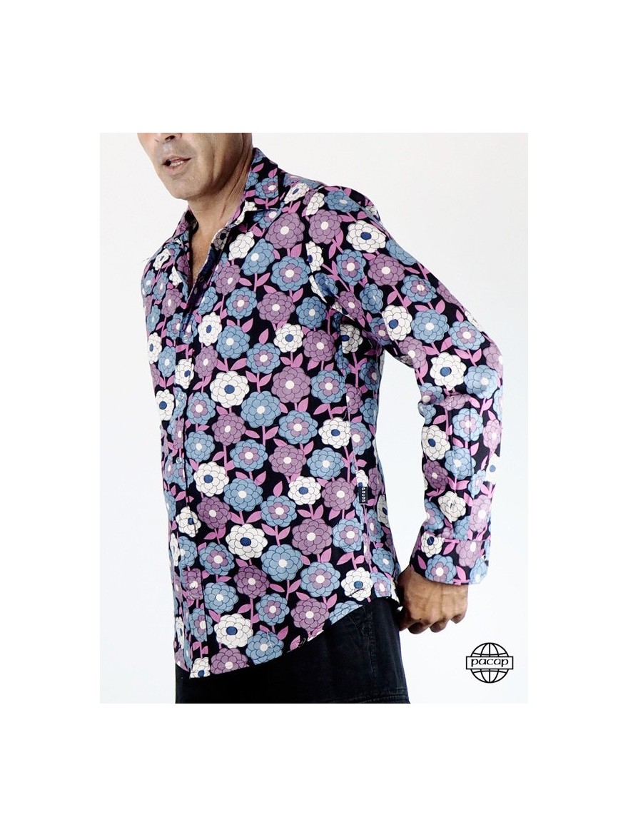 Original vintage purple shirt for men, flower print.