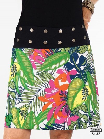 jupe grande taille tissu fluide et doux longueur genoux motif tropical