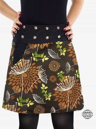 Straight Skirt Wallet Multi-Size Printed Flowers wide black belt buttoned French brand responsible