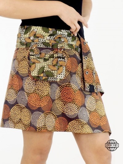 jupe fermeture éclair femme taille ajustable boutonnée réversible avec sacoche, jupe trapèze modulable