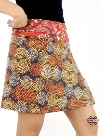 jupe coton taille unique ceinture amovible zippée, jupe convertible réversible à motifs à pois marron orange