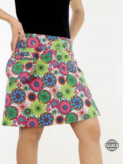 jupe coton taille unique ceinture amovible zippée, jupe convertible réversible à motifs fleuris multicolore