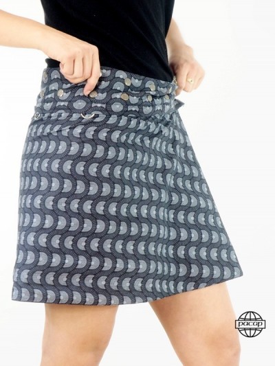jupe fermeture éclair femme taille ajustable boutonnée réversible avec sacoche, jupe trapèze modulable